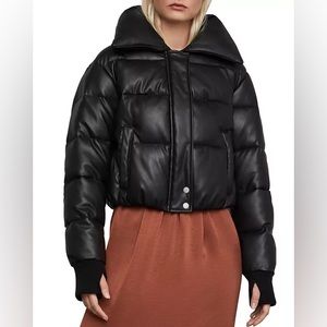 BCBG Max Azria Faux Leather Black Puffer Jacket